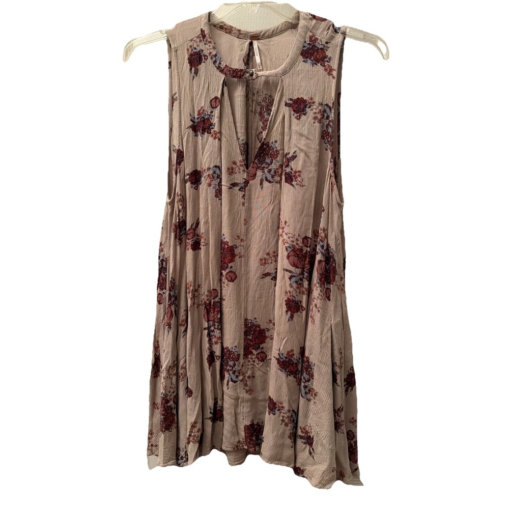 Free People Womens Sun Up Mini Dress Floral Beige Maroon Brown Pattern Medium